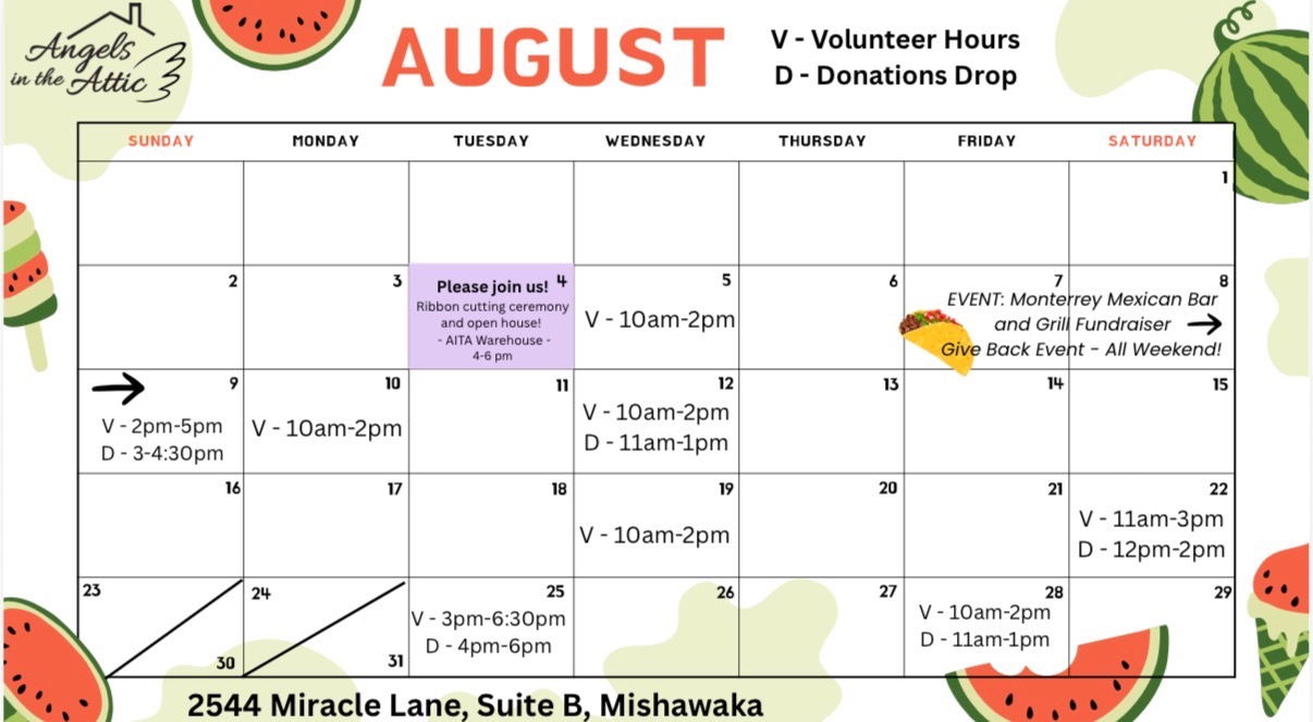 Angels in The Attic August Calendar